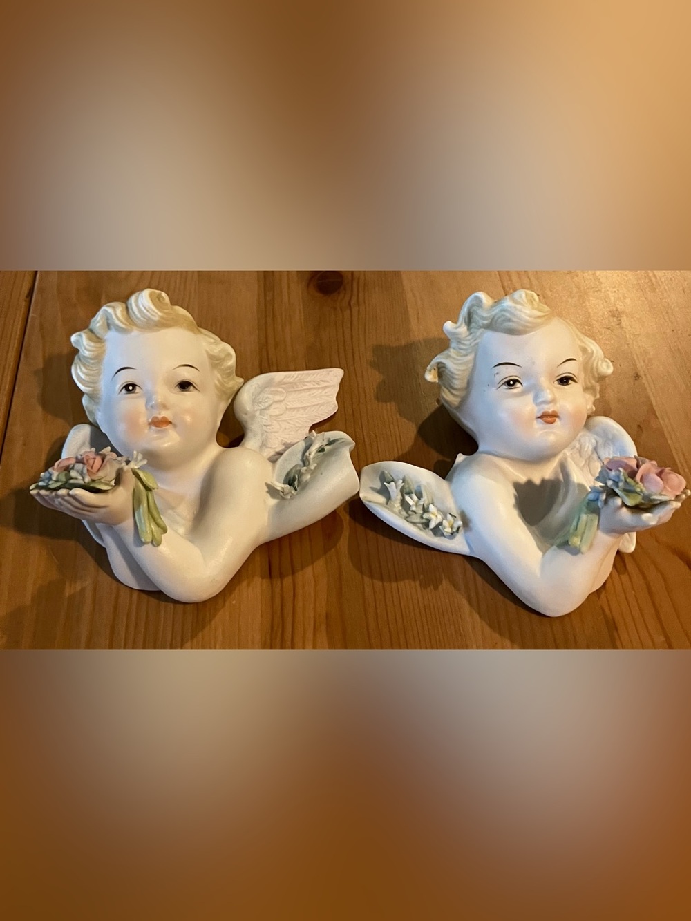 GUC Lefton Angels Cherubs & Flowers Wall Plaque Figurines Made in Japan Set of 2